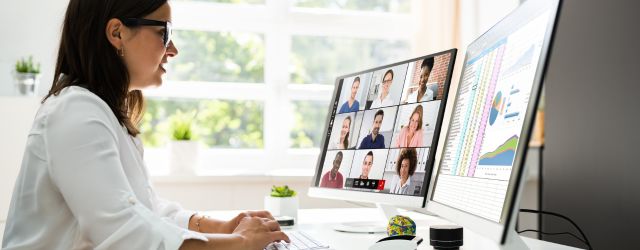 Woman hosting a webinar from her desk